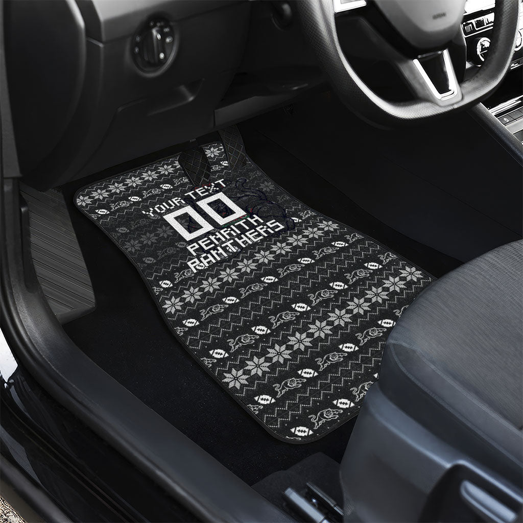 Personalized Penrith Panthers Christmas Car Mats Australian Rugby Fans - Pixelated Ugly Xmas Pattern Mascot Santa