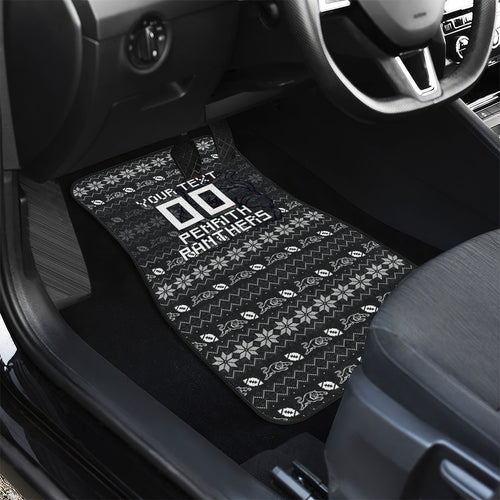 Personalized Penrith Panthers Christmas Car Mats Australian Rugby Fans - Pixelated Ugly Xmas Pattern Mascot Santa