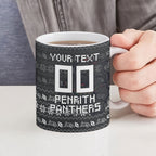 Personalized Penrith Panthers Christmas Ceramic Mug Australian Rugby Fans - Pixelated Ugly Xmas Pattern Mascot Santa