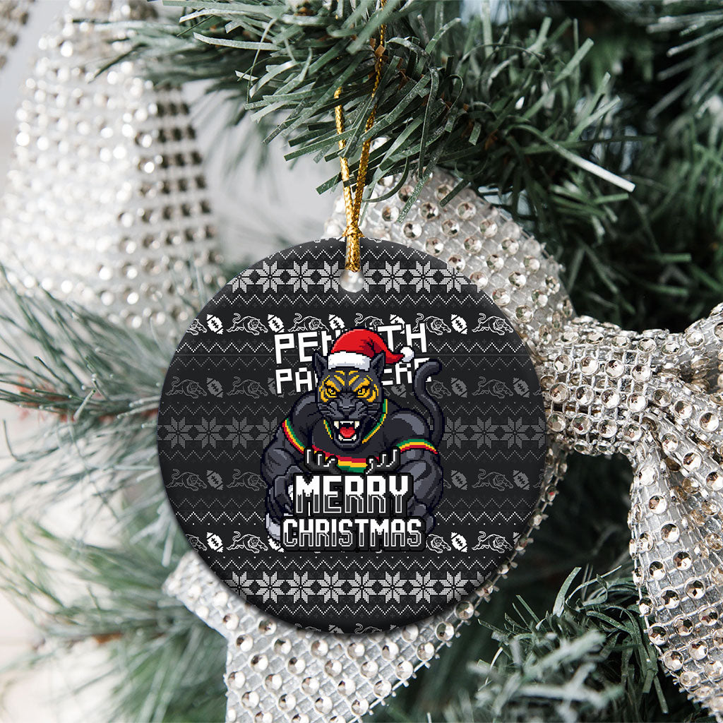 Penrith Panthers Christmas Ceramic Ornament Australian Rugby Fans - Pixelated Ugly Xmas Pattern Mascot Santa