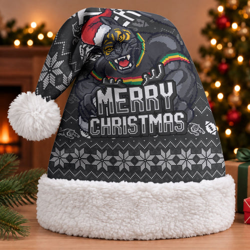 Penrith Panthers Christmas Santa Hat Australian Rugby Fans - Pixelated Ugly Xmas Pattern Mascot Santa
