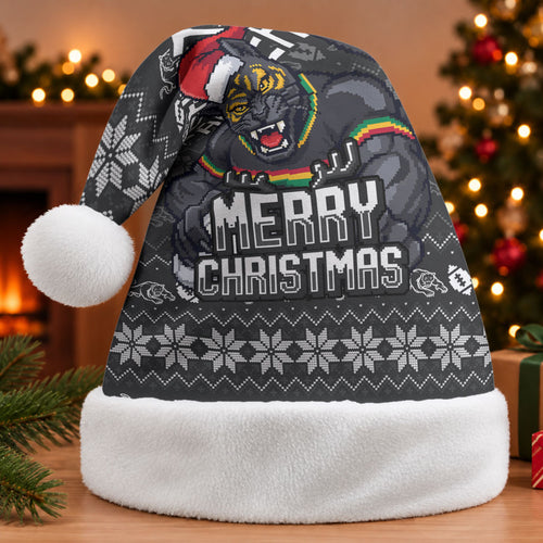 Penrith Panthers Christmas Santa Hat Australian Rugby Fans - Pixelated Ugly Xmas Pattern Mascot Santa