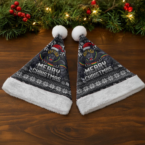 Penrith Panthers Christmas Santa Hat Australian Rugby Fans - Pixelated Ugly Xmas Pattern Mascot Santa