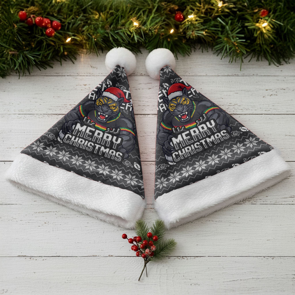 Penrith Panthers Christmas Santa Hat Australian Rugby Fans - Pixelated Ugly Xmas Pattern Mascot Santa