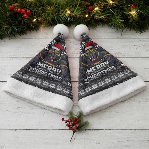 Penrith Panthers Christmas Santa Hat Australian Rugby Fans - Pixelated Ugly Xmas Pattern Mascot Santa