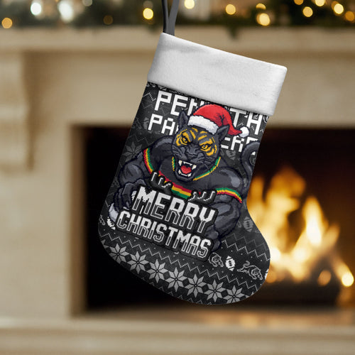 Penrith Panthers Christmas Stocking Australian Rugby Fans - Pixelated Ugly Xmas Pattern Mascot Santa