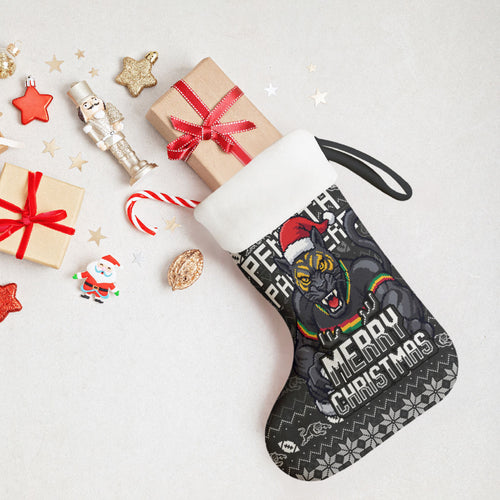 Penrith Panthers Christmas Stocking Australian Rugby Fans - Pixelated Ugly Xmas Pattern Mascot Santa
