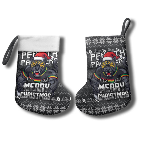 Penrith Panthers Christmas Stocking Australian Rugby Fans - Pixelated Ugly Xmas Pattern Mascot Santa