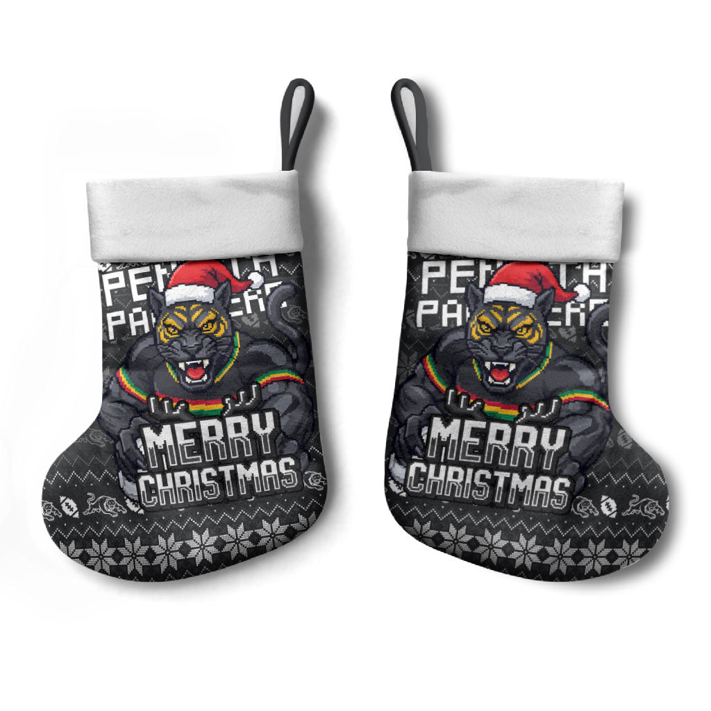 Penrith Panthers Christmas Stocking Australian Rugby Fans - Pixelated Ugly Xmas Pattern Mascot Santa