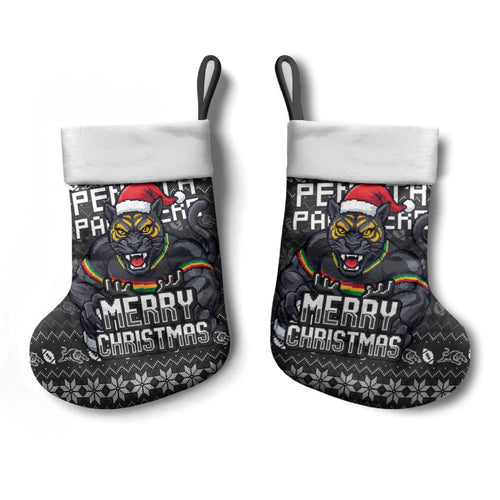 Penrith Panthers Christmas Stocking Australian Rugby Fans - Pixelated Ugly Xmas Pattern Mascot Santa
