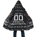Personalized Penrith Panthers Christmas Cloak Australian Rugby Fans - Pixelated Ugly Xmas Pattern Mascot Santa