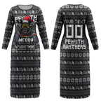 Personalized Penrith Panthers Christmas Couples Matching Long Sleeve Bodycon Dress and Long Sleeve Button Shirt Australian Rugby Fans - Pixelated Ugly Xmas Pattern Mascot Santa