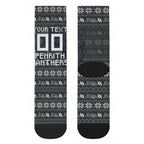 Personalized Penrith Panthers Christmas Crew Socks Australian Rugby Fans - Pixelated Ugly Xmas Pattern Mascot Santa