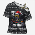 Personalized Penrith Panthers Christmas Cross Shoulder Shirt Australian Rugby Fans - Pixelated Ugly Xmas Pattern Mascot Santa