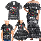 Personalized Penrith Panthers Christmas Family Matching Off Shoulder Maxi Dress and Hawaiian Shirt Australian Rugby Fans - Pixelated Ugly Xmas Pattern Mascot Santa