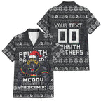 Personalized Penrith Panthers Christmas Family Matching Off Shoulder Maxi Dress and Hawaiian Shirt Australian Rugby Fans - Pixelated Ugly Xmas Pattern Mascot Santa
