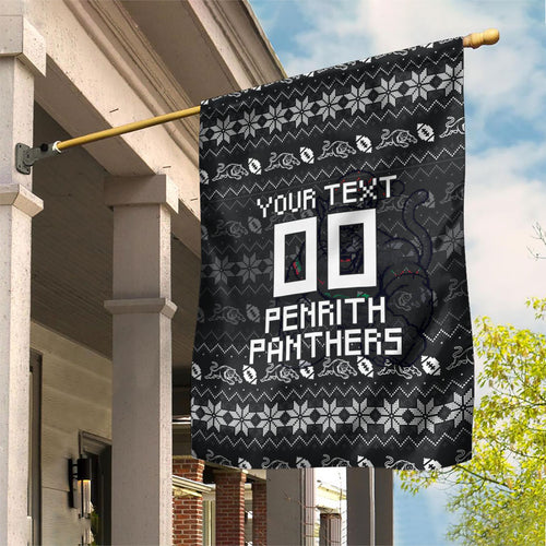 Personalized Penrith Panthers Christmas Garden Flag Australian Rugby Fans - Pixelated Ugly Xmas Pattern Mascot Santa