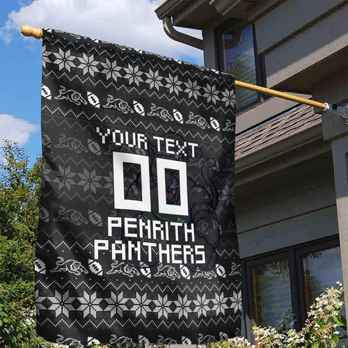 Personalized Penrith Panthers Christmas Garden Flag Australian Rugby Fans - Pixelated Ugly Xmas Pattern Mascot Santa