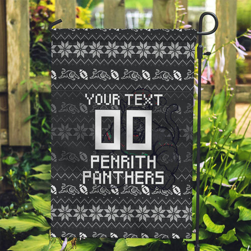 Personalized Penrith Panthers Christmas Garden Flag Australian Rugby Fans - Pixelated Ugly Xmas Pattern Mascot Santa