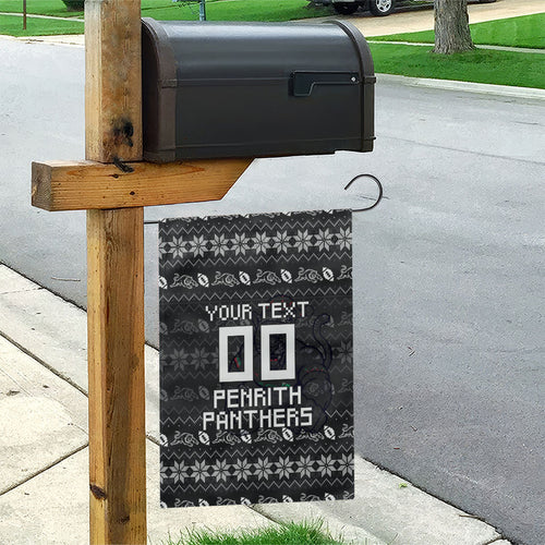 Personalized Penrith Panthers Christmas Garden Flag Australian Rugby Fans - Pixelated Ugly Xmas Pattern Mascot Santa