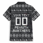 Personalized Penrith Panthers Christmas Hawaiian Shirt Australian Rugby Fans - Pixelated Ugly Xmas Pattern Mascot Santa