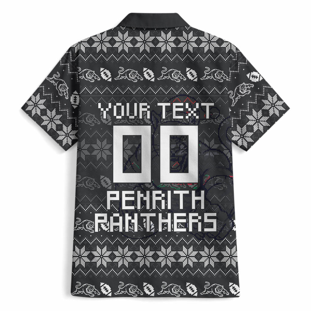 Personalized Penrith Panthers Christmas Hawaiian Shirt Australian Rugby Fans - Pixelated Ugly Xmas Pattern Mascot Santa