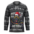 Personalized Penrith Panthers Christmas Hockey Jersey Australian Rugby Fans - Pixelated Ugly Xmas Pattern Mascot Santa