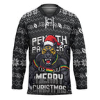 Personalized Penrith Panthers Christmas Hockey Jersey Australian Rugby Fans - Pixelated Ugly Xmas Pattern Mascot Santa