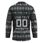 Personalized Penrith Panthers Christmas Hockey Jersey Australian Rugby Fans - Pixelated Ugly Xmas Pattern Mascot Santa