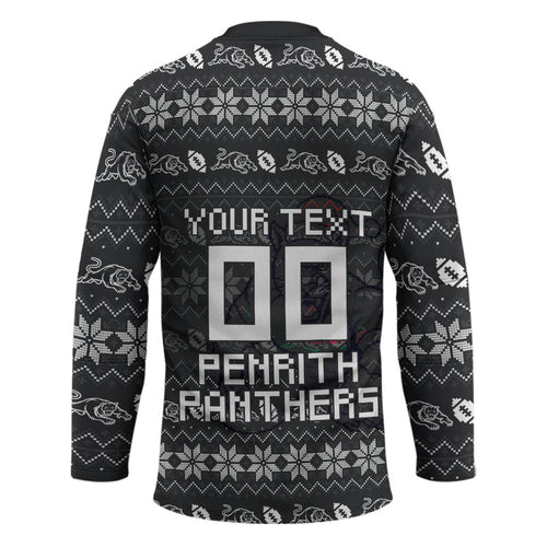 Personalized Penrith Panthers Christmas Hockey Jersey Australian Rugby Fans - Pixelated Ugly Xmas Pattern Mascot Santa
