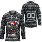 Personalized Penrith Panthers Christmas Hockey Jersey Australian Rugby Fans - Pixelated Ugly Xmas Pattern Mascot Santa
