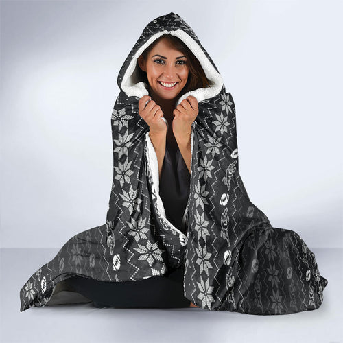 Personalized Penrith Panthers Christmas Hooded Blanket Australian Rugby Fans - Pixelated Ugly Xmas Pattern Mascot Santa