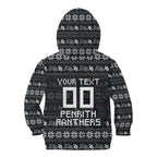 Personalized Penrith Panthers Christmas Kid Hoodie Australian Rugby Fans - Pixelated Ugly Xmas Pattern Mascot Santa