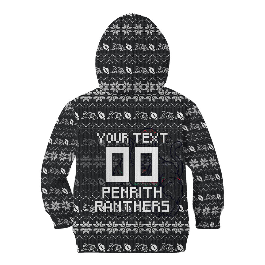 Personalized Penrith Panthers Christmas Kid Hoodie Australian Rugby Fans - Pixelated Ugly Xmas Pattern Mascot Santa