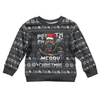 Personalized Penrith Panthers Christmas Kid Ugly Christmas Sweater Australian Rugby Fans - Pixelated Ugly Xmas Pattern Mascot Santa