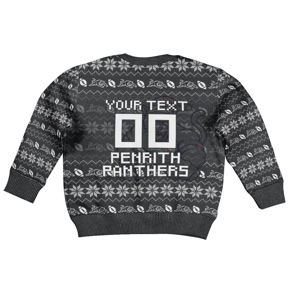 Personalized Penrith Panthers Christmas Kid Ugly Christmas Sweater Australian Rugby Fans - Pixelated Ugly Xmas Pattern Mascot Santa