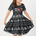 Personalized Penrith Panthers Christmas Kid Short Sleeve Dress Australian Rugby Fans - Pixelated Ugly Xmas Pattern Mascot Santa