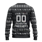 Personalized Penrith Panthers Christmas Ugly Christmas Sweater Australian Rugby Fans - Pixelated Ugly Xmas Pattern Mascot Santa
