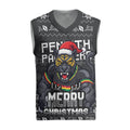 Personalized Penrith Panthers Christmas Knitted V-Neck Vest Australian Rugby Fans - Pixelated Ugly Xmas Pattern Mascot Santa