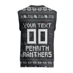 Personalized Penrith Panthers Christmas Knitted V-Neck Vest Australian Rugby Fans - Pixelated Ugly Xmas Pattern Mascot Santa