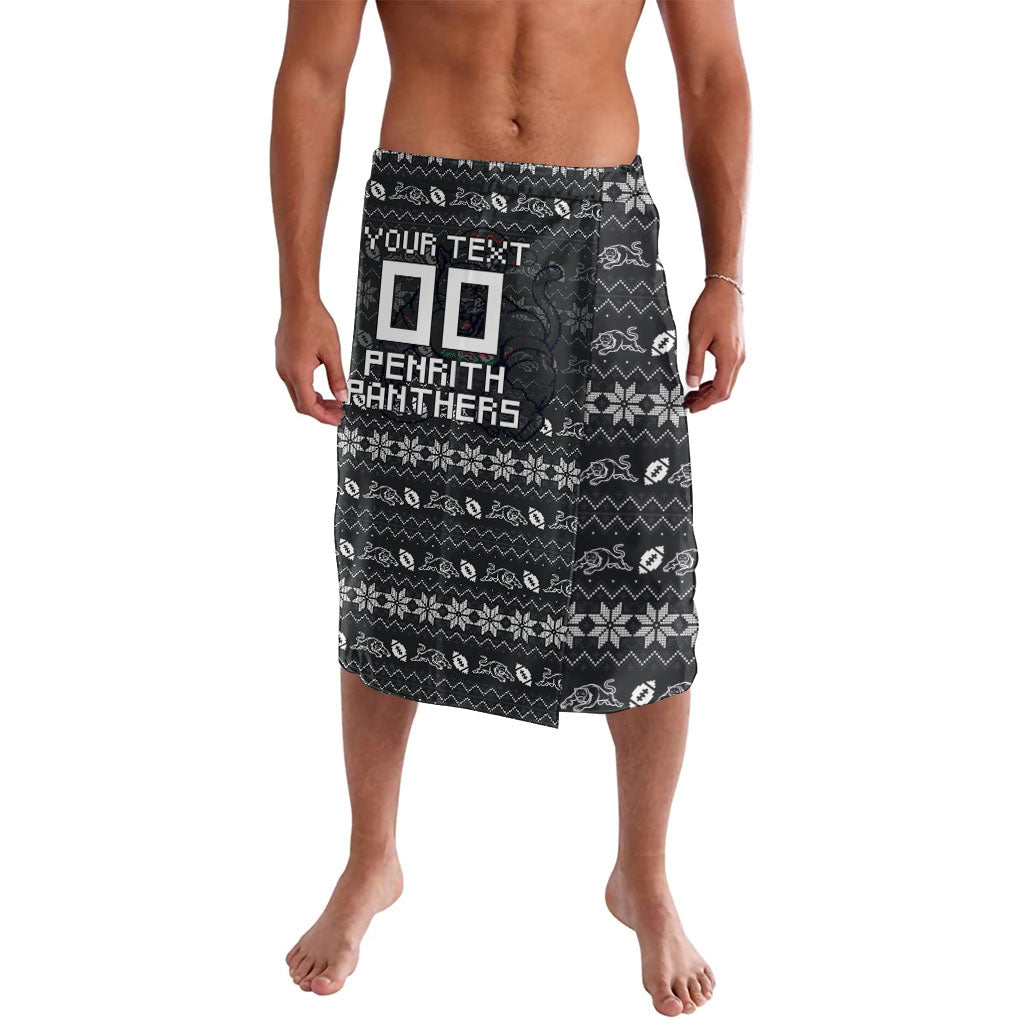 Personalized Penrith Panthers Christmas Lavalava Australian Rugby Fans - Pixelated Ugly Xmas Pattern Mascot Santa