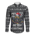 Personalized Penrith Panthers Christmas Long Sleeve Button Shirt Australian Rugby Fans - Pixelated Ugly Xmas Pattern Mascot Santa