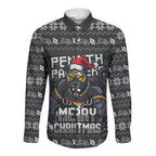 Personalized Penrith Panthers Christmas Long Sleeve Button Shirt Australian Rugby Fans - Pixelated Ugly Xmas Pattern Mascot Santa