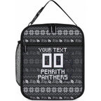 Personalized Penrith Panthers Christmas Lunch Bag Australian Rugby Fans - Pixelated Ugly Xmas Pattern Mascot Santa
