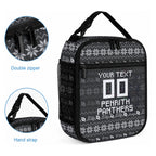 Personalized Penrith Panthers Christmas Lunch Bag Australian Rugby Fans - Pixelated Ugly Xmas Pattern Mascot Santa