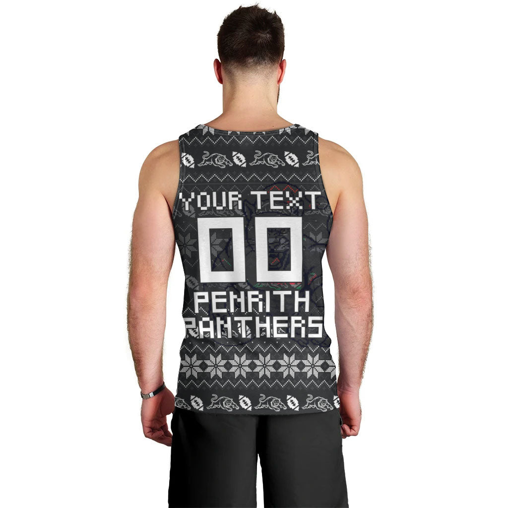Personalized Penrith Panthers Christmas Men Tank Top Australian Rugby Fans - Pixelated Ugly Xmas Pattern Mascot Santa