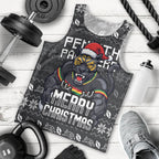 Personalized Penrith Panthers Christmas Men Tank Top Australian Rugby Fans - Pixelated Ugly Xmas Pattern Mascot Santa