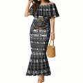 Personalized Penrith Panthers Christmas Mermaid Dress Australian Rugby Fans - Pixelated Ugly Xmas Pattern Mascot Santa