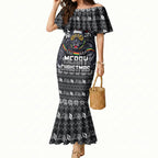 Personalized Penrith Panthers Christmas Mermaid Dress Australian Rugby Fans - Pixelated Ugly Xmas Pattern Mascot Santa