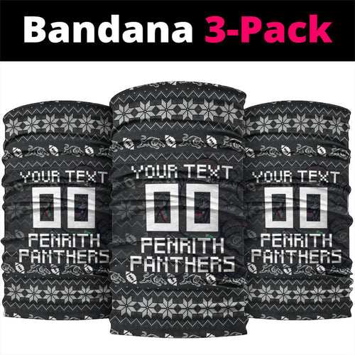 Personalized Penrith Panthers Christmas Neck Gaiter Australian Rugby Fans - Pixelated Ugly Xmas Pattern Mascot Santa